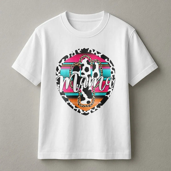Mama T-Shirt | Western Serape Cactus & Leopard Print Design | Soft Cotton Comfort | Trendy Western Mom Mother's Day 2026 Gift
