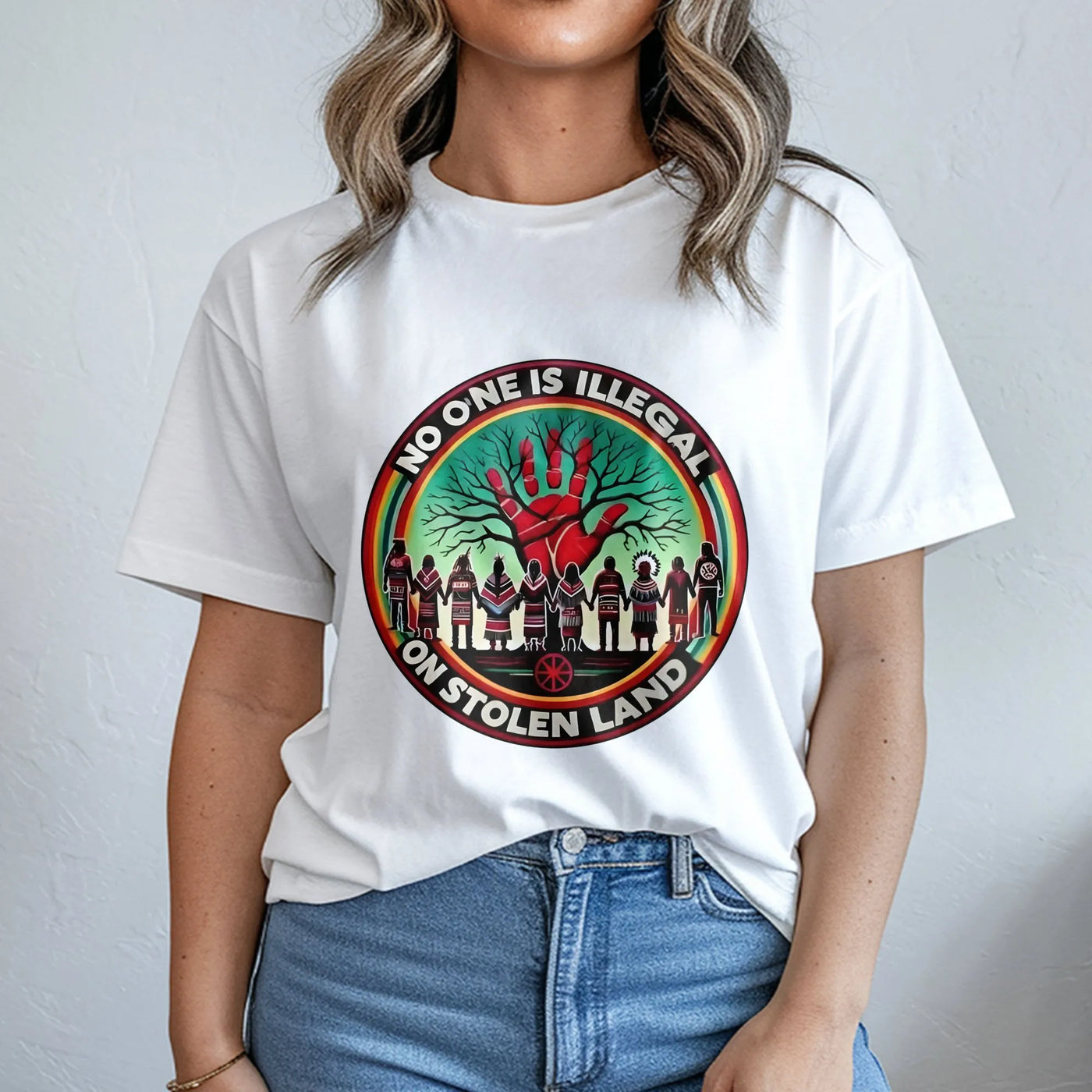 No One Is Illegal On Stolen Land T-Shirt | Native American Heritage Graphic | Premium Cotton Unisex Apparel | Social Justice 