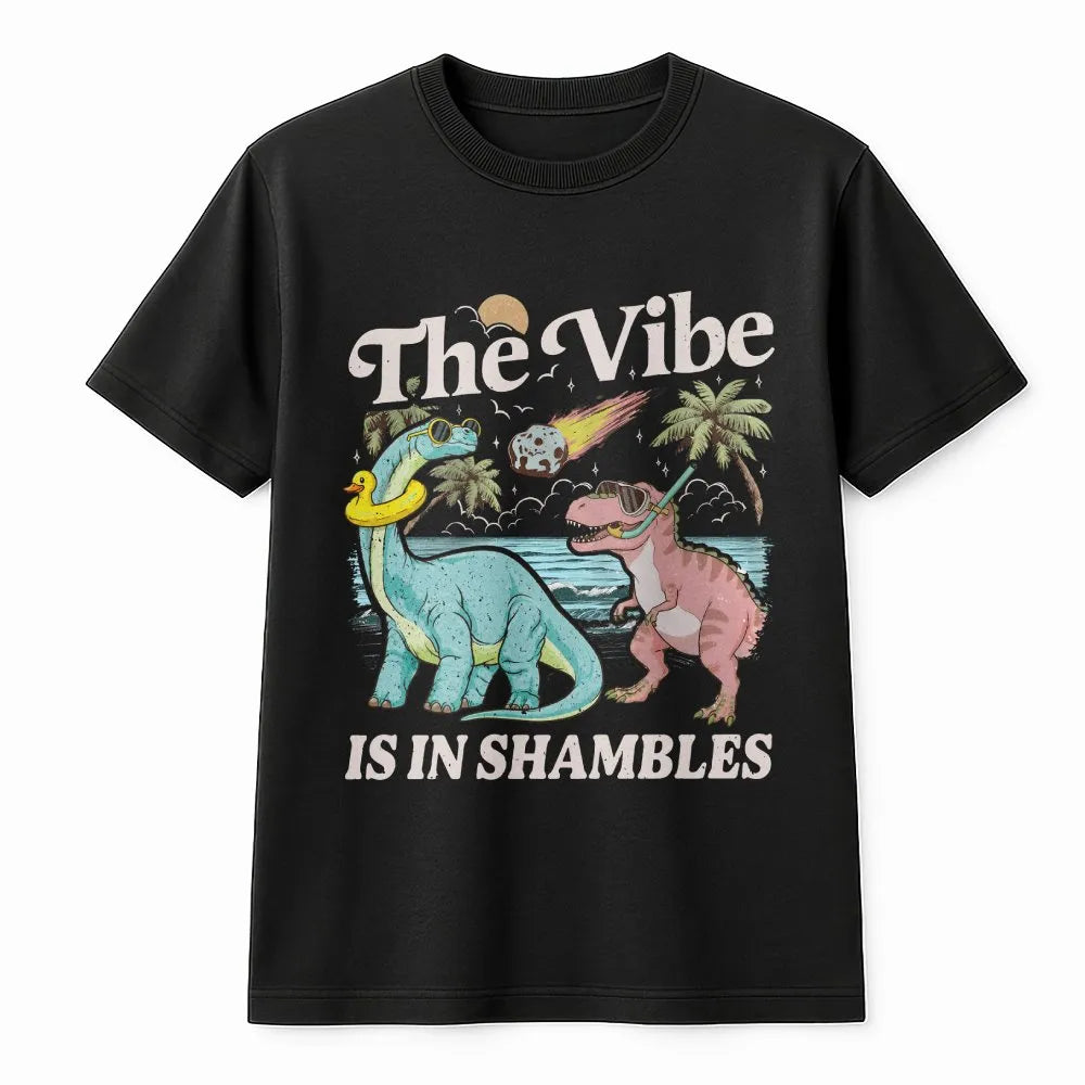 The Vibe Is In Shambles T-Shirt | Funny Retro Dinosaur Meteor Design | Soft Comfort Colors Cotton | Sarcastic Mental Health G
