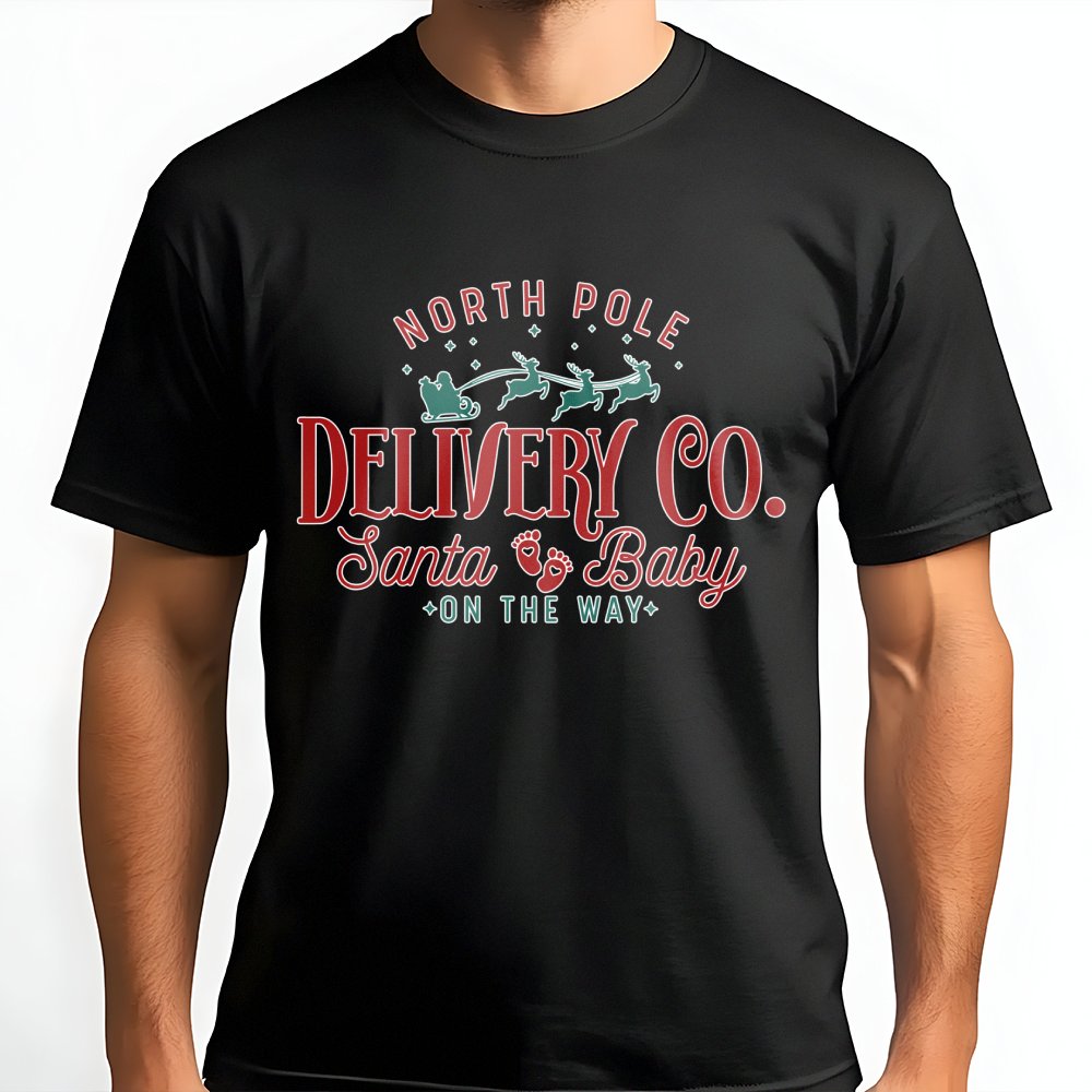North Pole Delivery Co. T-Shirt | Santa Baby Pregnancy Announcement | Soft Cotton Christmas Tee | Expecting Parents Holiday G