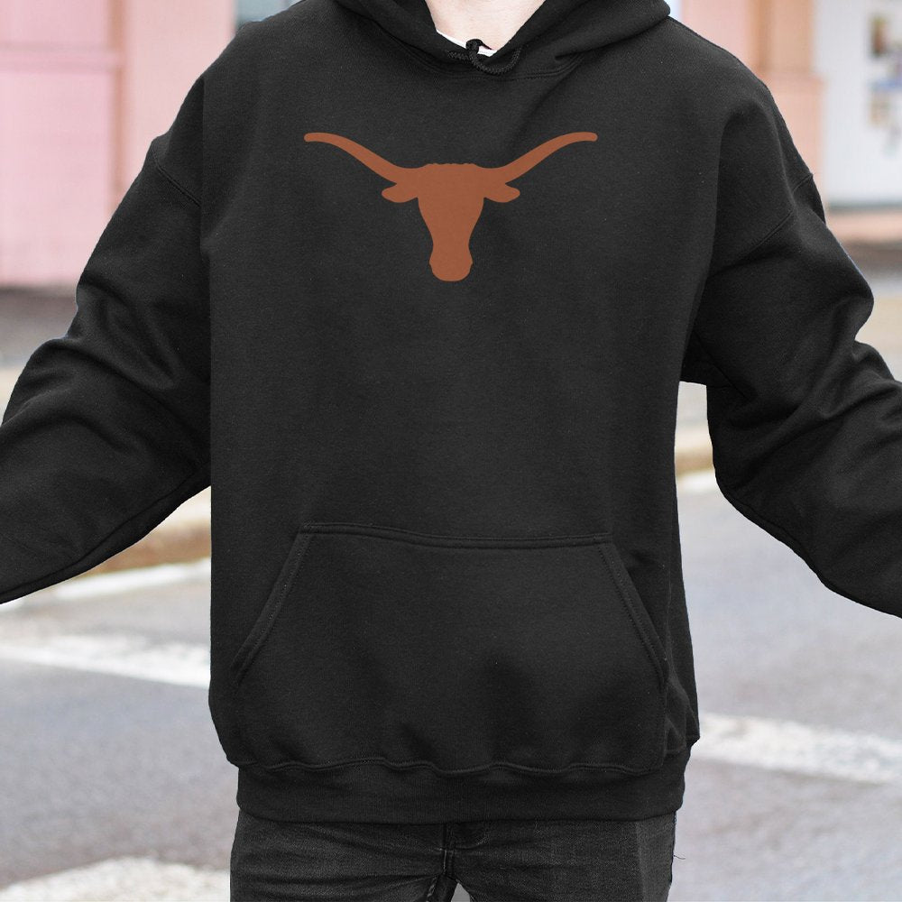 Longhorn Bull Hoodie | Minimalist Western State Pride Graphic | Soft Cotton-Poly Blend | Unisex College Football Tailgate Gif