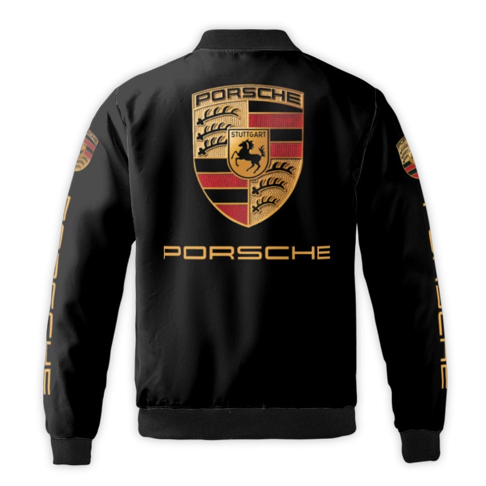 Luxury Sports Car Bomber Jacket | Premium Porsche Crest Logo Design | Windproof Nylon Outerwear | Gift for Car Enthusiasts & 