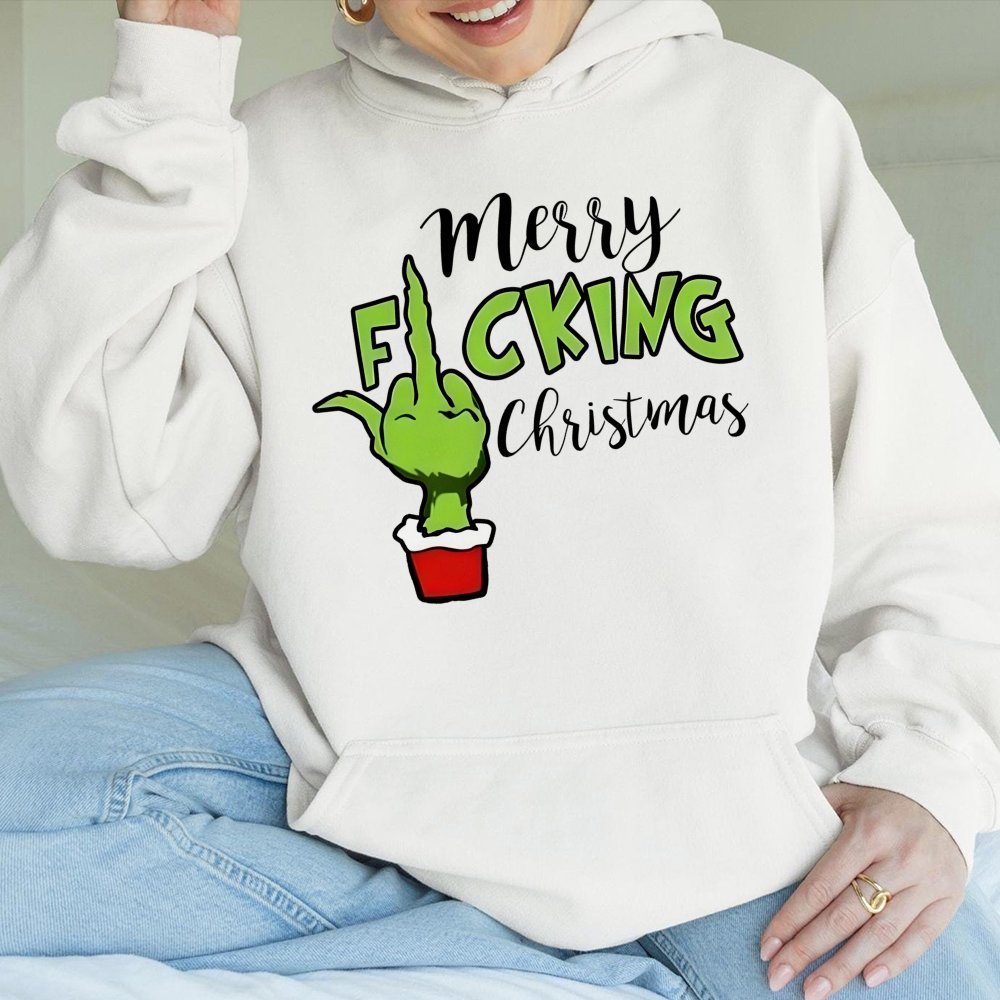 Merry Fucking Christmas Hoodie | Funny Grinch Middle Finger Graphic | Premium Cotton Blend | Sarcastic Xmas Gift for Adults