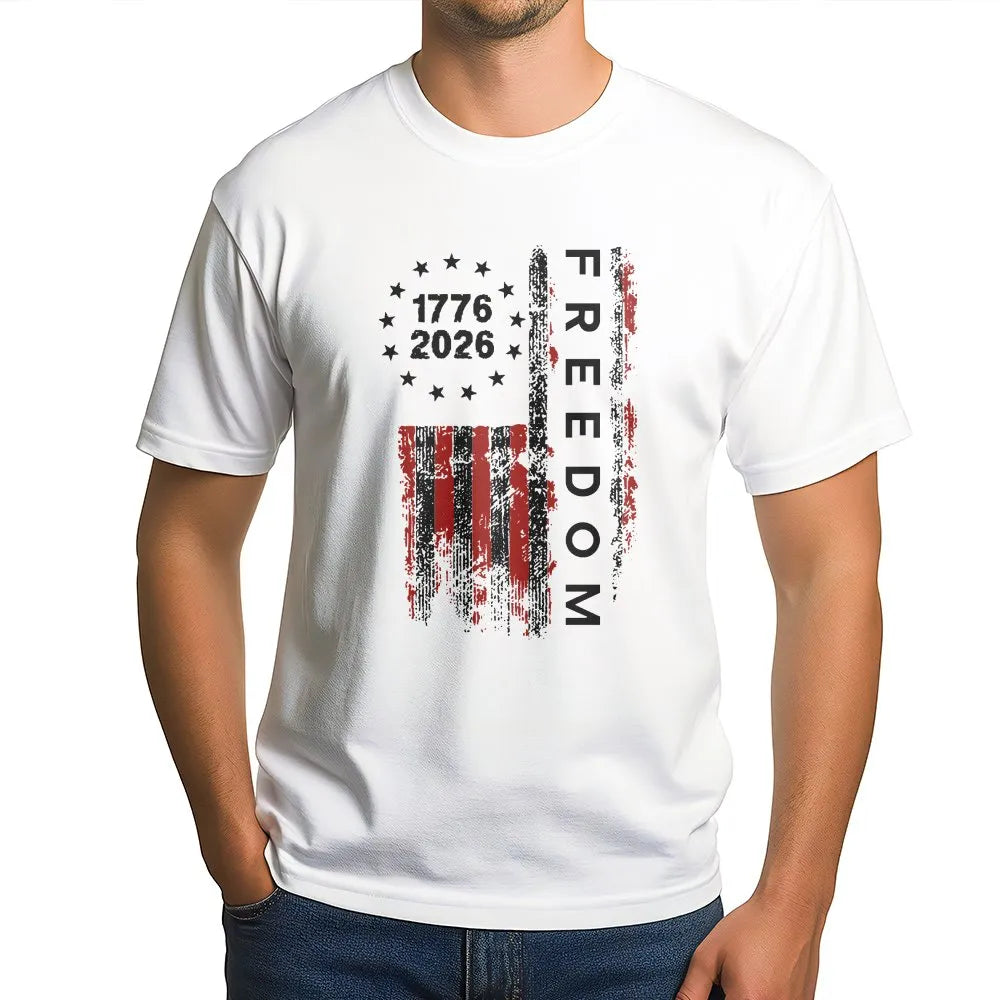 1776 to 2026 T-Shirt | Distressed American Freedom Flag Graphic | Soft 100% Cotton | Patriotic USA Collector's Gift