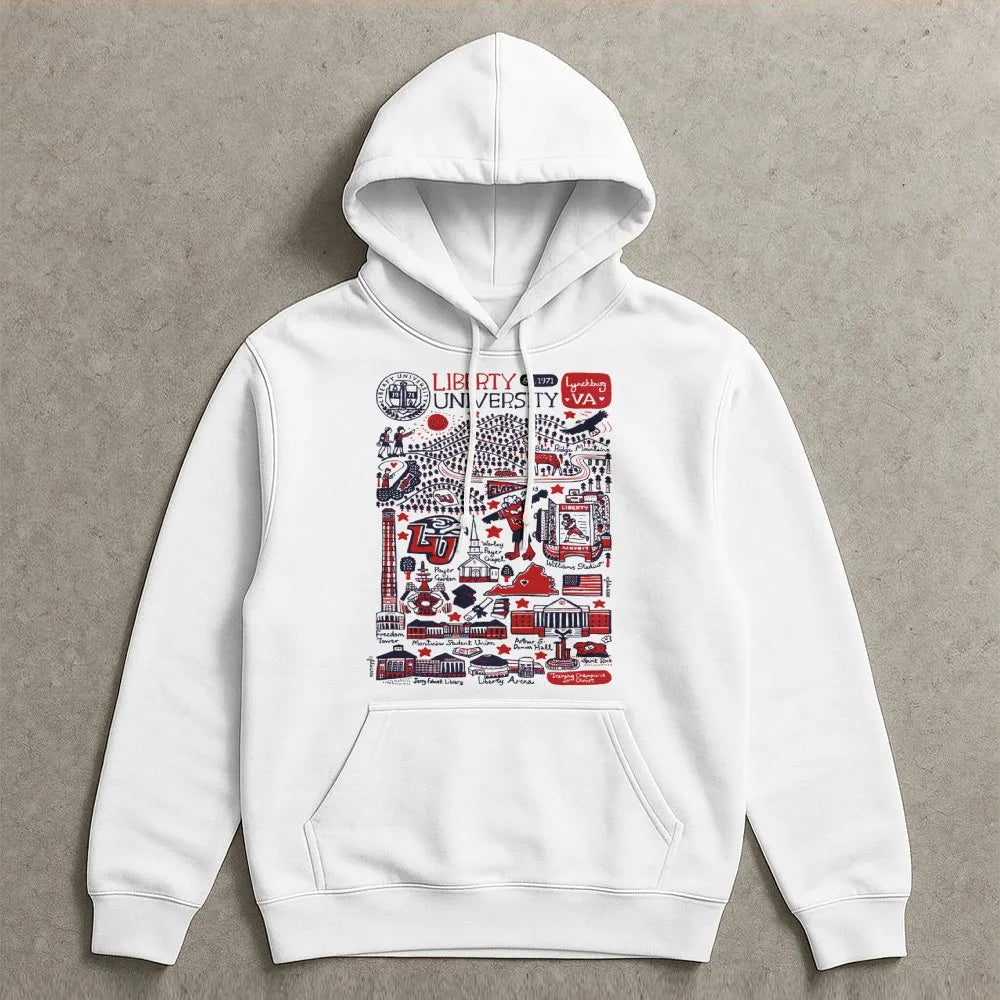 Liberty University Hoodie | Iconic Campus Landmark Graphic Print | Premium Cotton Blend Fleece | Gift for Students Alumni and