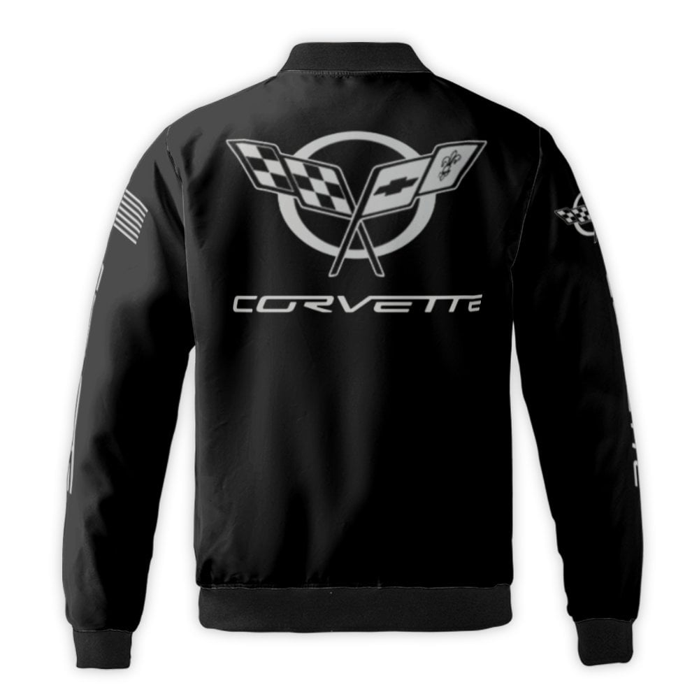 Corvette Logo Bomber Jacket | American Flag Graphic Streetwear | Durable Nylon Shell | Premium Gift for Sports Car Enthusiast