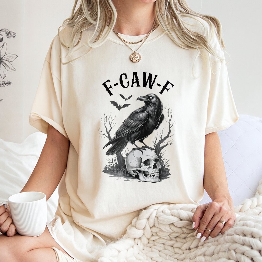 Gothic Raven Skull T-Shirt | F-Caw-F Dark Academia Graphic Tee | 100% Cotton Premium Quality | Unisex Streetwear Gift for Got