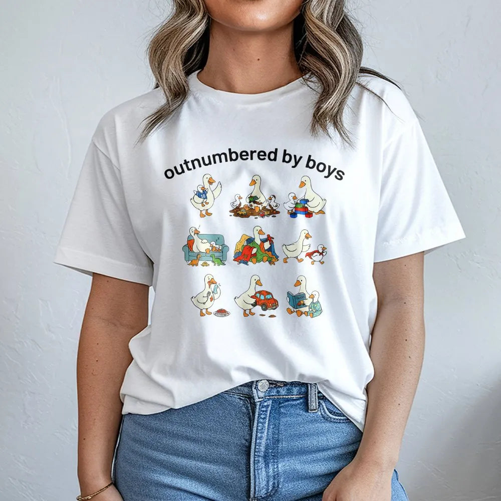 Funny Boy Mom Sweatshirt | Outnumbered By Boys Goose Graphic | Cozy Cotton Blend | Mothers Day Gift for Boy Mama