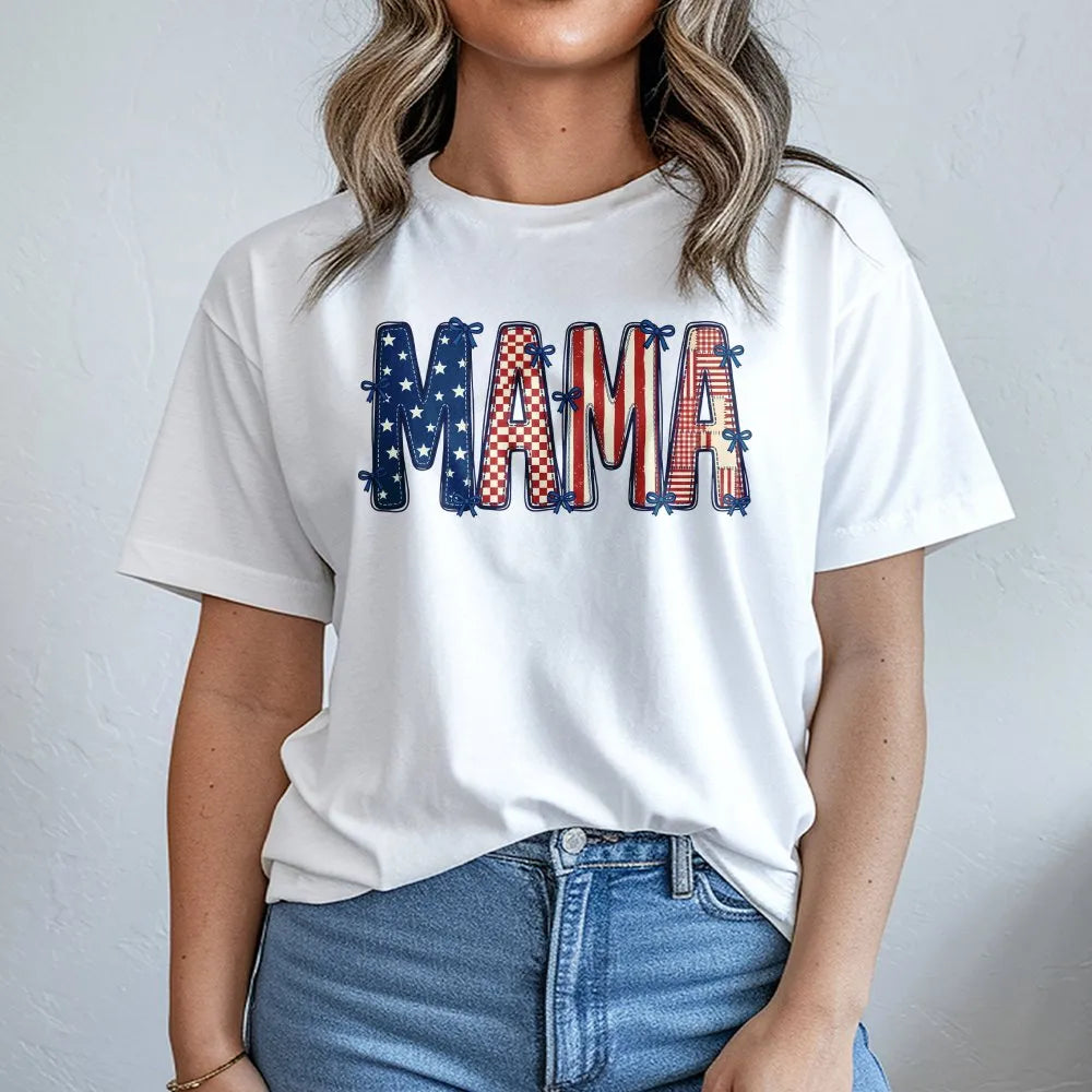 Patriotic Mama T-Shirt | American Flag Lettering Design | Comfort Colors Cotton Tee | 4th of July Gift for Mom