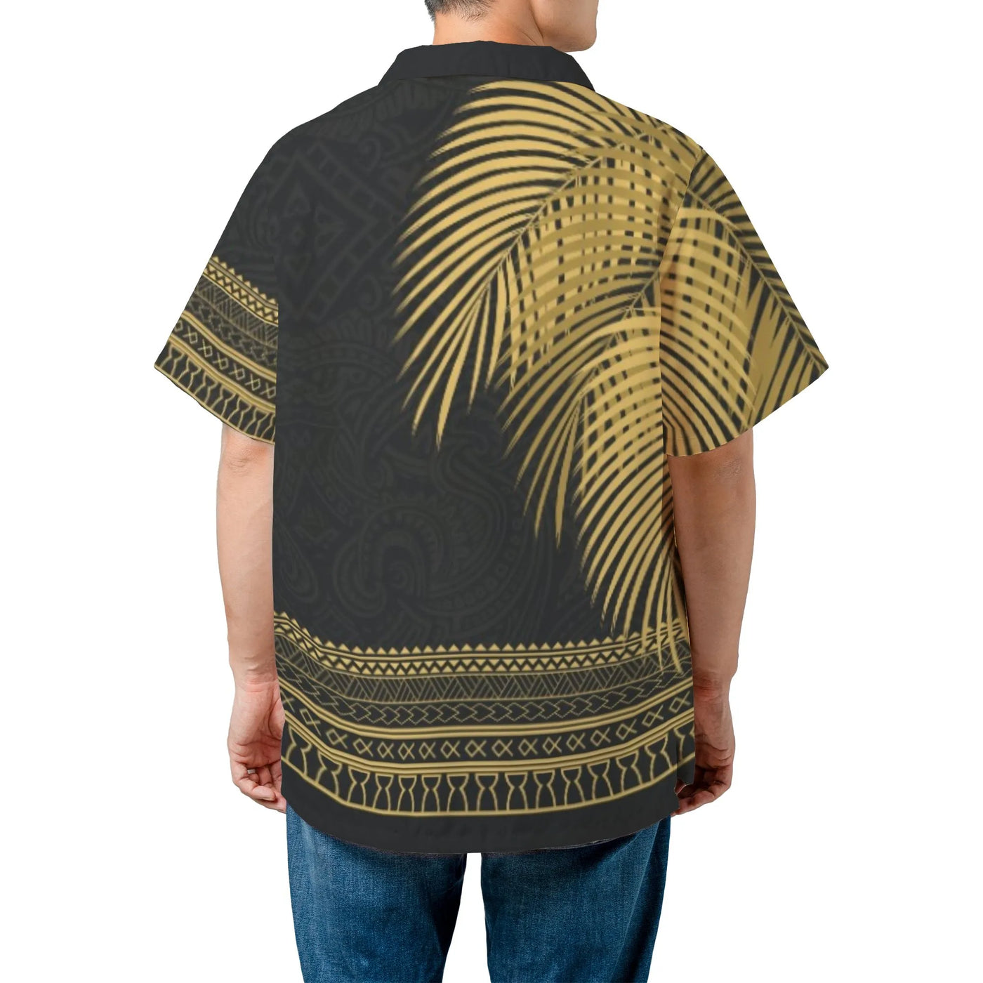 Polynesian Tribal Hawaiian Shirt | Gold Palm Leaves Print | Premium Breathable Polyester | Vacation Beach Gift for Men