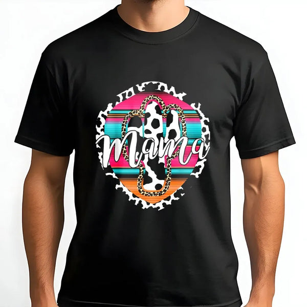 Mama T-Shirt | Western Serape Cactus & Leopard Print Design | Soft Cotton Comfort | Trendy Western Mom Mother's Day 2026 Gift