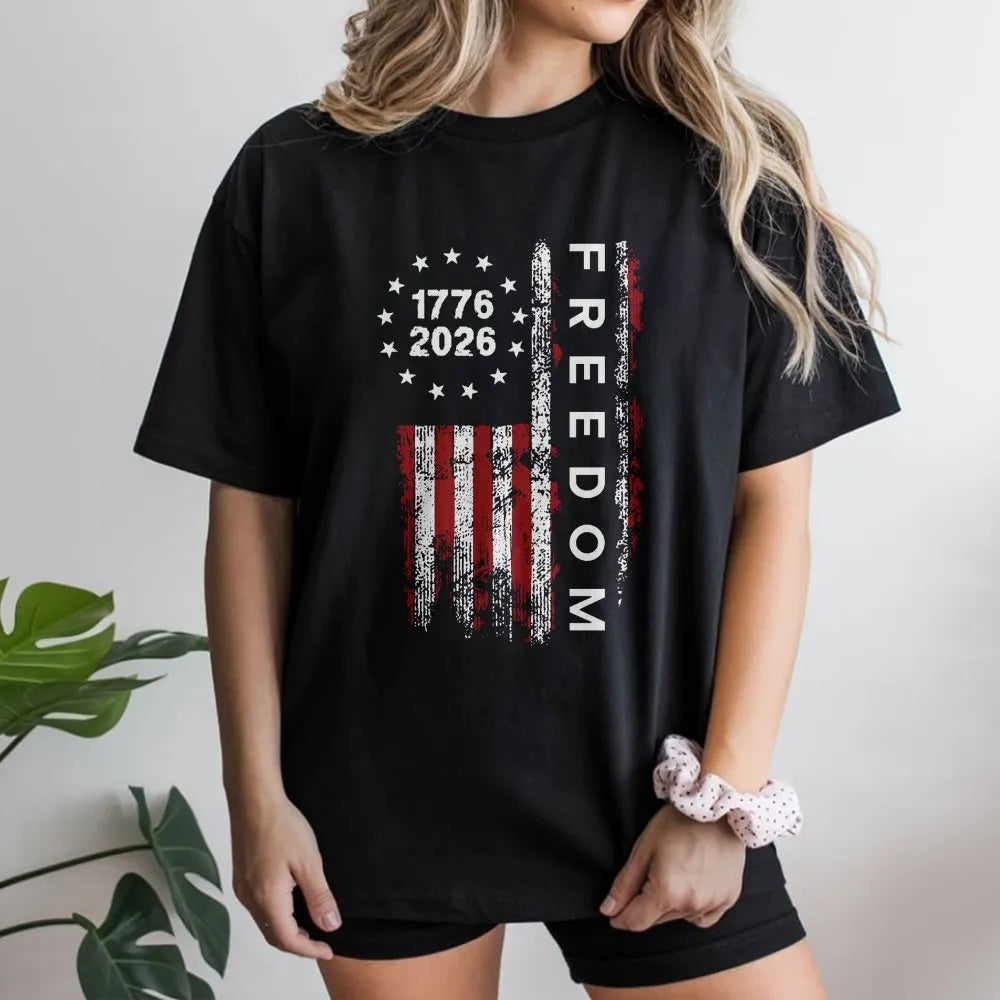 1776 to 2026 T-Shirt | Distressed American Freedom Flag Graphic | Soft 100% Cotton | Patriotic USA Collector's Gift