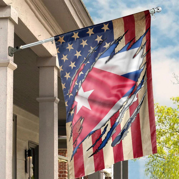 American and Cuban Flag Ripped Design | Patriotic Dual Heritage Garden Banner | Durable Weather-Resistant Polyester | Gift fo