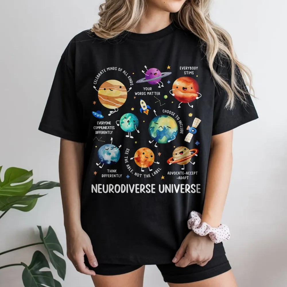 Neurodiverse Universe T-Shirt | Cute Space Planet Graphic | Soft Cotton Tee | Gift for Special Education Teacher