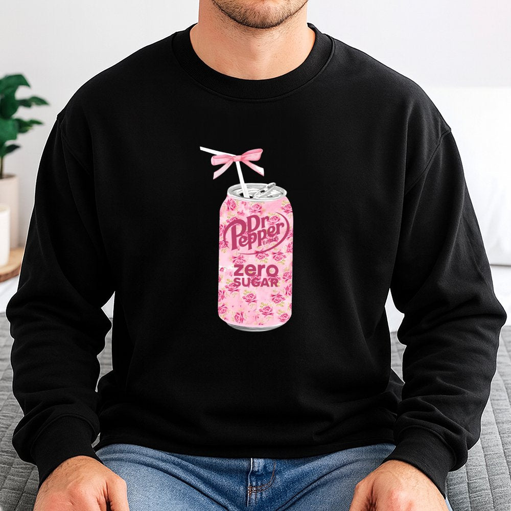 Floral Soda Can Graphic Sweatshirt | Pink Bow Coquette Aesthetic Print | Premium Soft Cotton Blend | Trendy Women's Gift for 
