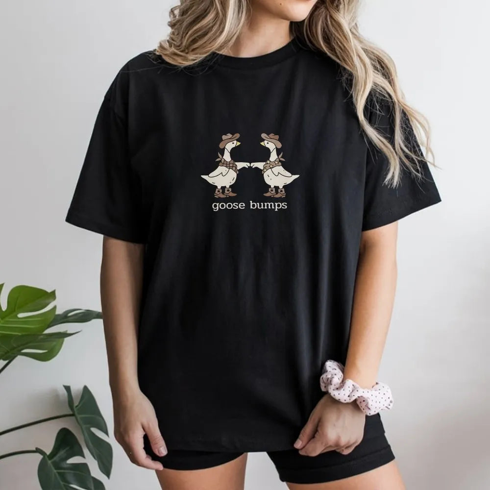 Goose Bumps T-Shirt | Funny Cowboy Goose Western Graphic | Soft Cotton Blend | Cute Humor Gift for Goose Lovers