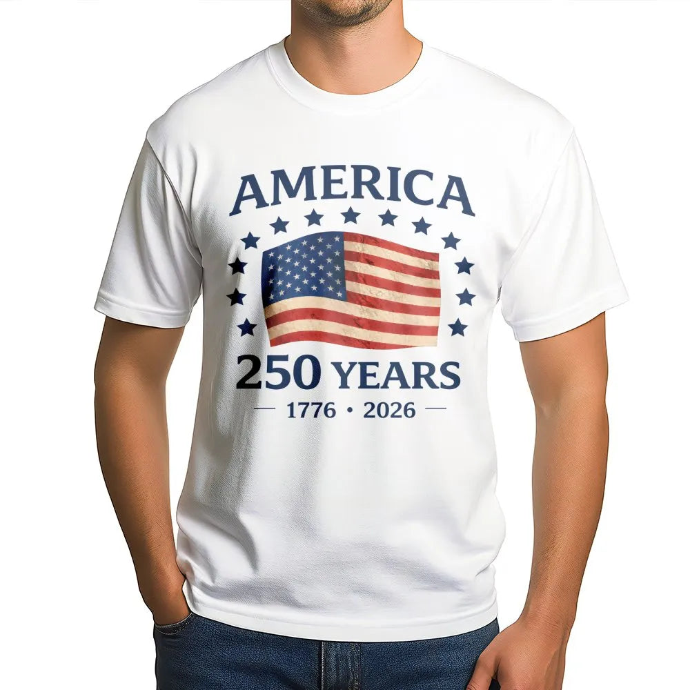 America 250 Years T-Shirt | Vintage USA Flag 1776-2026 Graphic | Soft Cotton Patriotic Tee | USA Anniversary Commemorative Gi