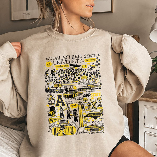 Appalachian State University Sweatshirt | Hand-Drawn Campus Map Graphic | Premium Cotton Blend | Appalachian State Alumni & S