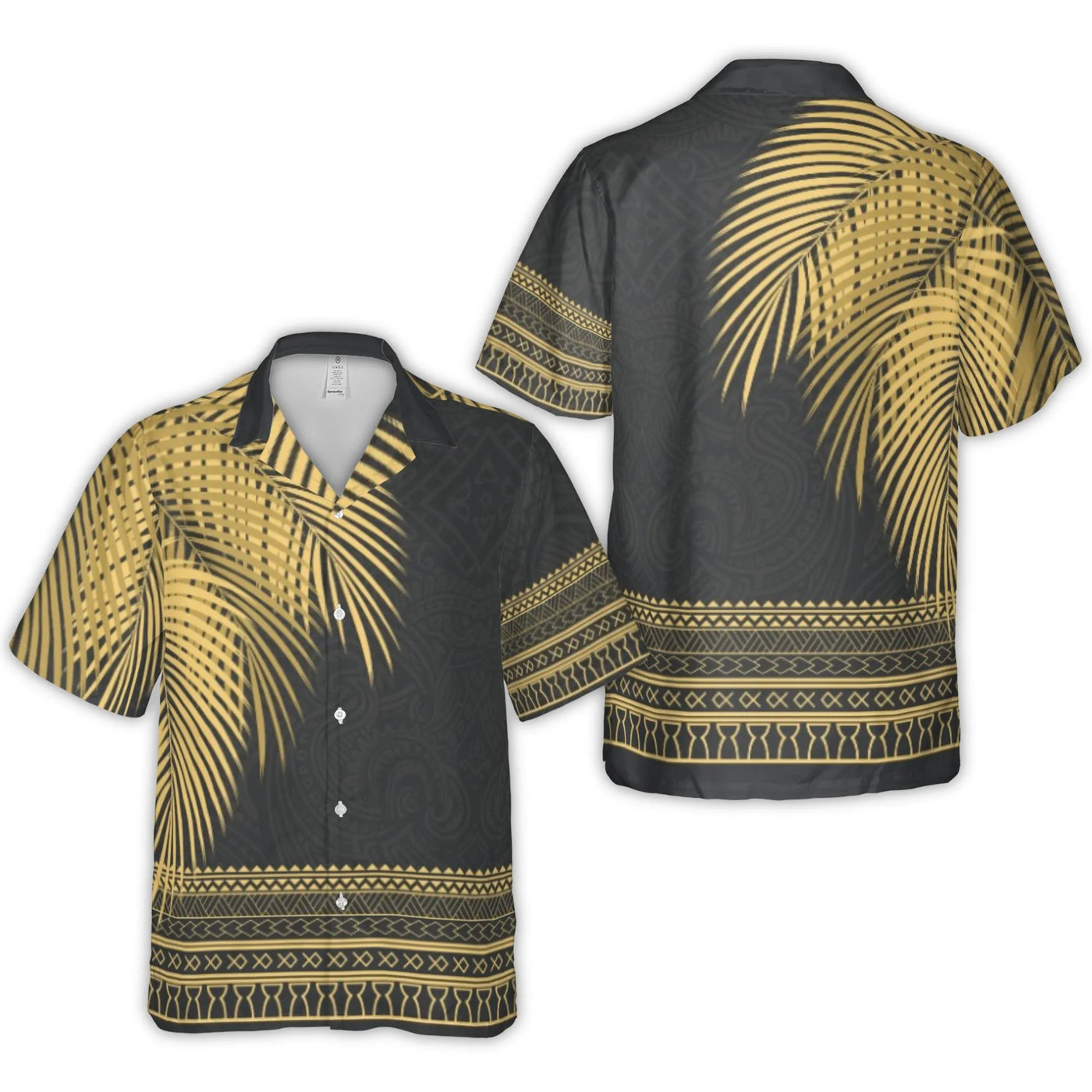 Polynesian Tribal Hawaiian Shirt | Gold Palm Leaves Print | Premium Breathable Polyester | Vacation Beach Gift for Men