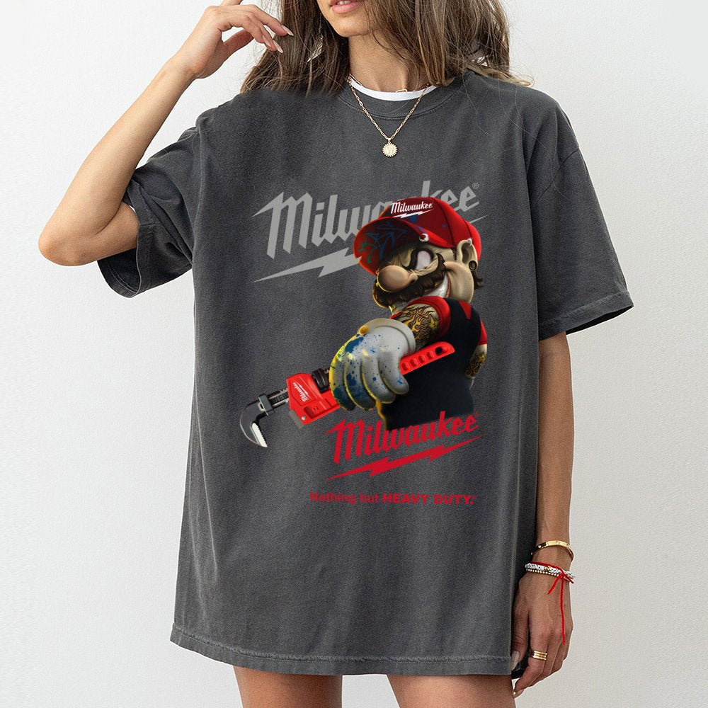Heavy Duty Tool Plumber T-Shirt | Edgy Mechanic Mario Graphic | Premium 100% Cotton Tee | Gift for Handyman Tradesman Dad