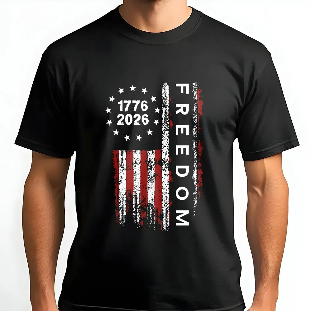 1776 to 2026 T-Shirt | Distressed American Freedom Flag Graphic | Soft 100% Cotton | Patriotic USA Collector's Gift