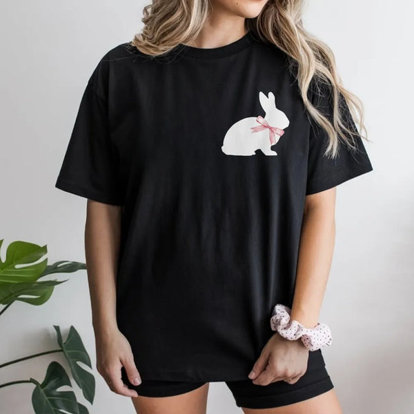 White Bunny T-Shirt | Minimalist Rabbit Pocket Print | Premium Cotton Crewneck | Cute Easter Animal Lover Gift
