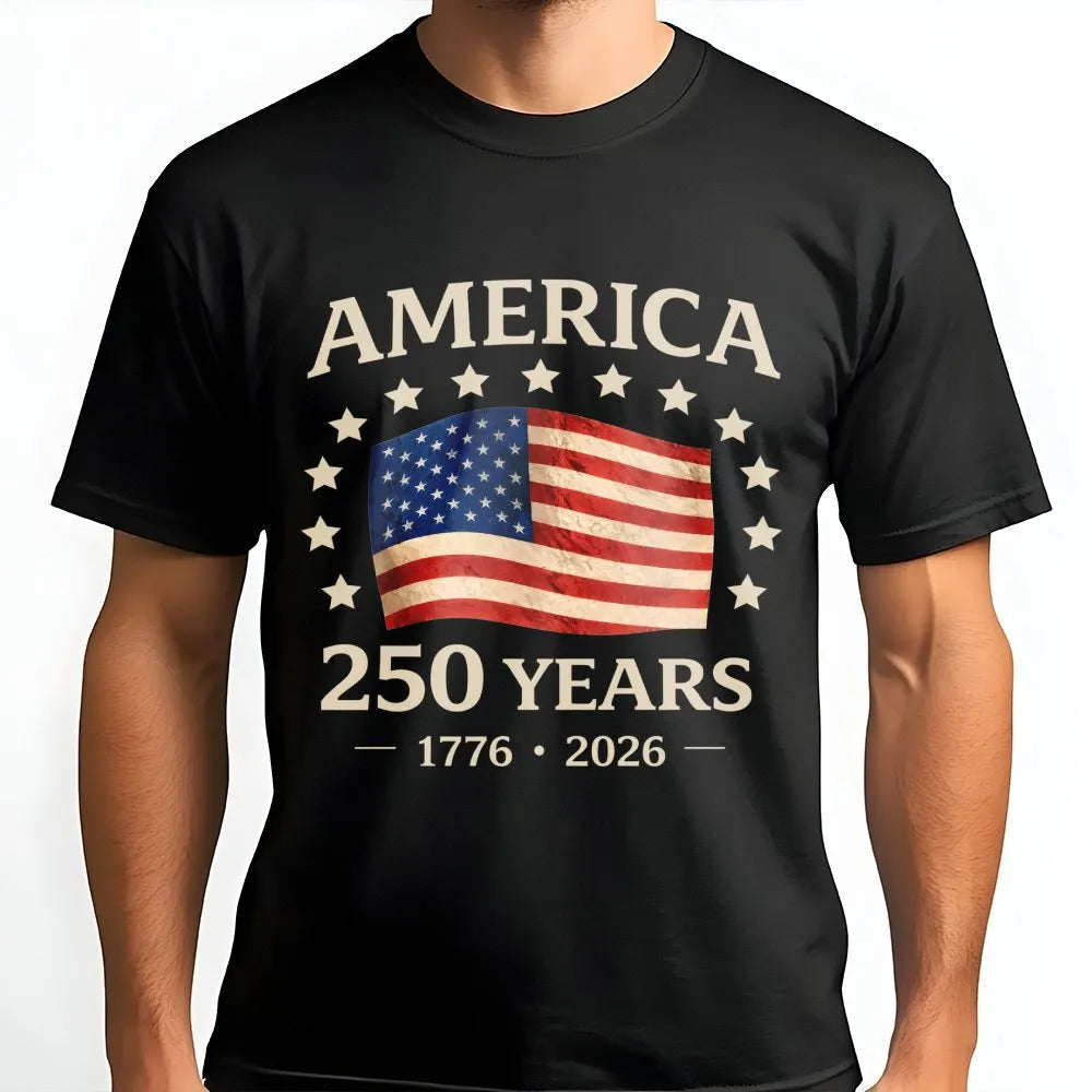 America 250 Years T-Shirt | Vintage USA Flag 1776-2026 Graphic | Soft Cotton Patriotic Tee | USA Anniversary Commemorative Gi