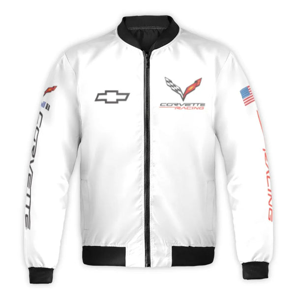 Corvette Racing Bomber Jacket | Chevrolet Logo Graphic Coat | Premium Nylon & Quilted Streetwear | Unisex Sports Car Fan Gift