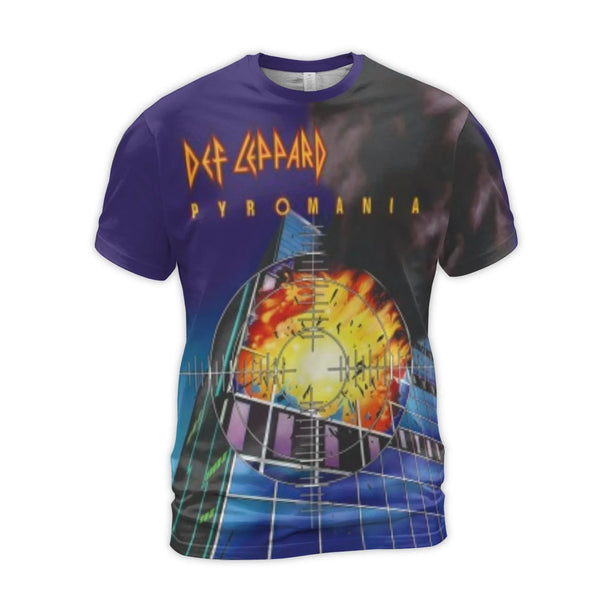 Def Leppard Pyromania T-Shirt | Classic 80s Rock Band Album Art | Premium Polyester Blend All-Over Print | Gift for Music Fan