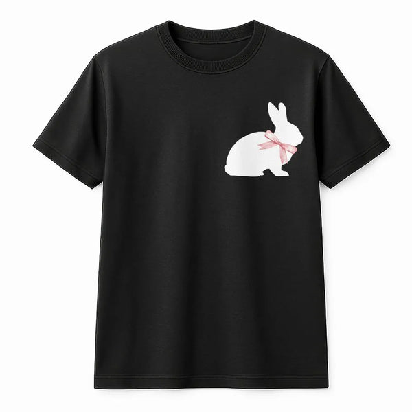 White Bunny T-Shirt | Minimalist Rabbit Pocket Print | Premium Cotton Crewneck | Cute Easter Animal Lover Gift