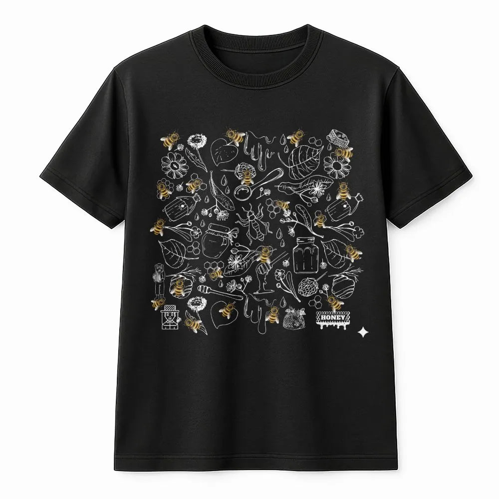 Botanical Bee Sweatshirt | Vintage Honeycomb Doodle Print | Soft Cotton Blend Pullover | Gift for Nature Lover