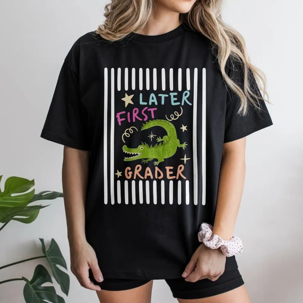 Later First Grader Sweatshirt | Funny Alligator Design | Soft Cozy Crewneck | Last Day of School Gift for Kids