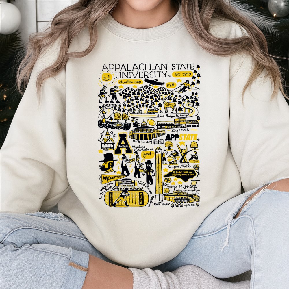 Appalachian State University Sweatshirt | Hand-Drawn Campus Map Graphic | Premium Cotton Blend | Appalachian State Alumni & S