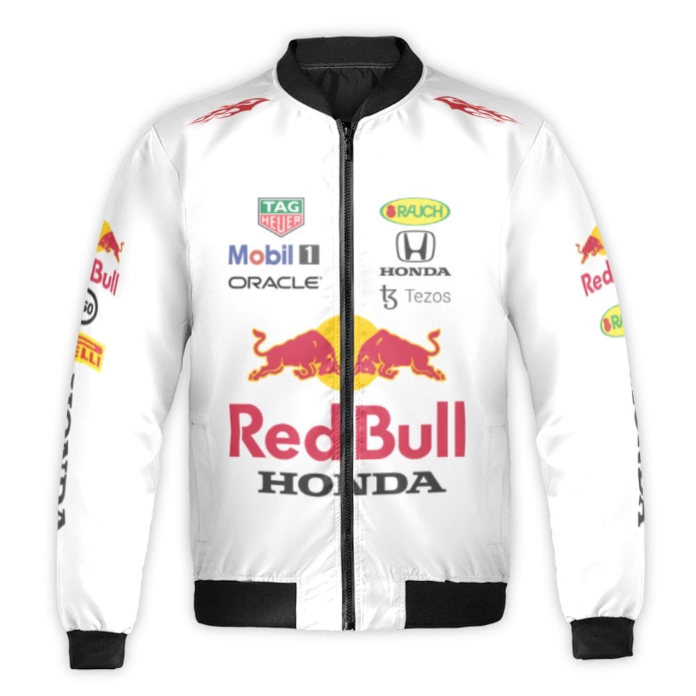 F1 Racing Bomber Jacket | Red Bull Honda Team Apparel | Durable Nylon Streetwear | Unisex Motorsport Fan Gift
