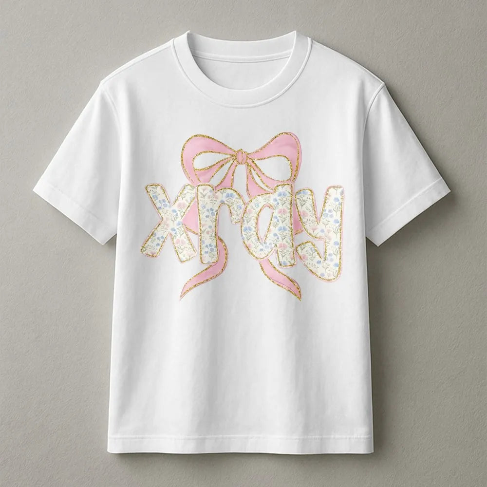 Coquette Xray Tech T-Shirt | Floral Pink Bow Graphic | Soft Cotton Tee | Gift for Radiologic Technologist Grad